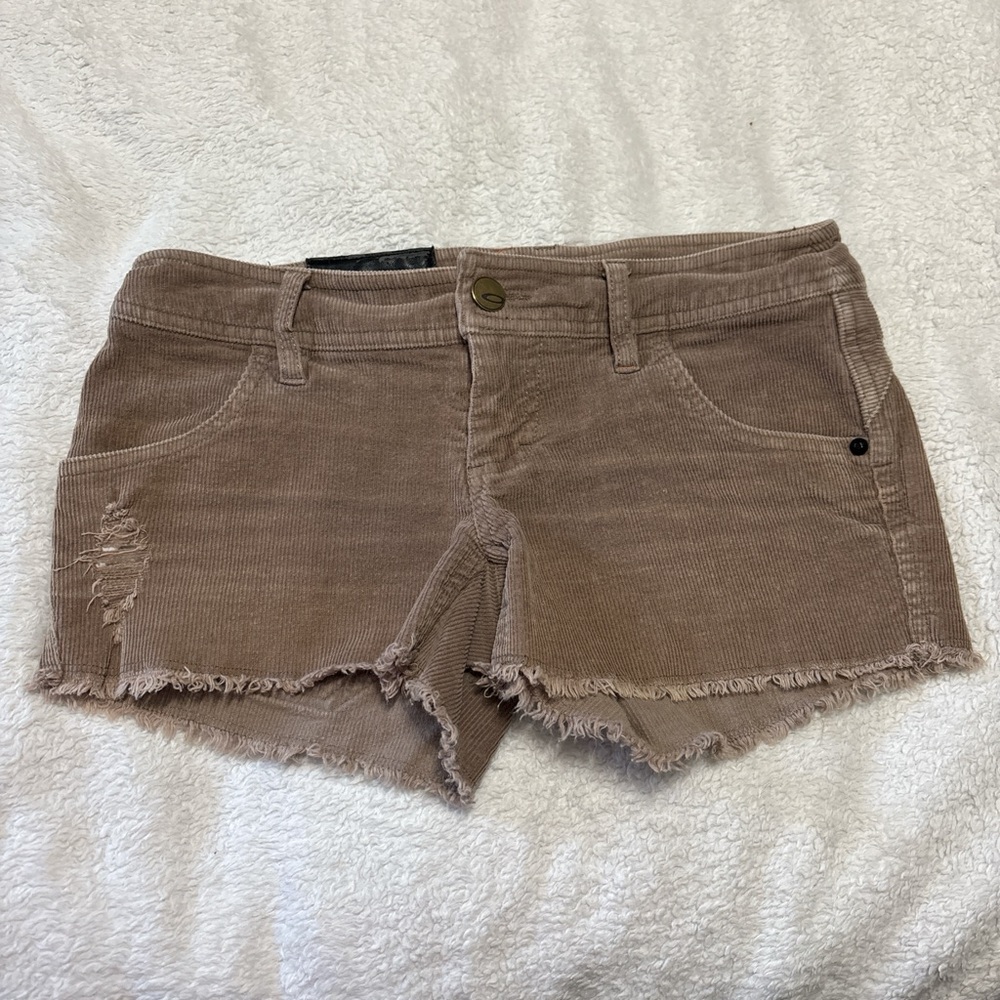 Y2K Oakley women’s brown corduroy shorts with frayed hem Size 0
